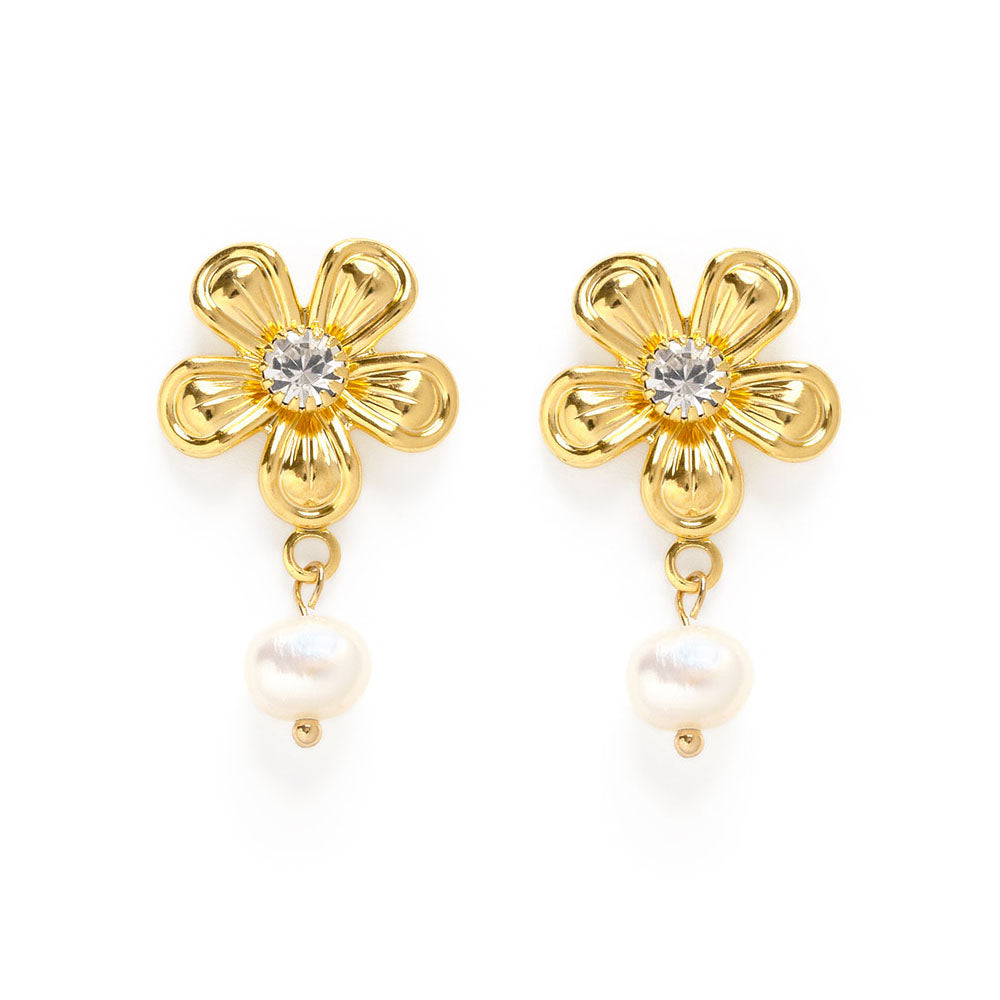 Vintage Flower with Pearl Studs