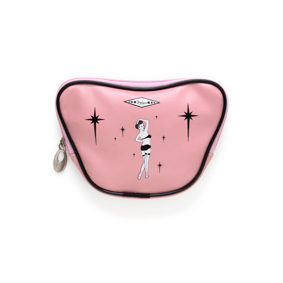Pink and black coin purse with pin up girl graphic