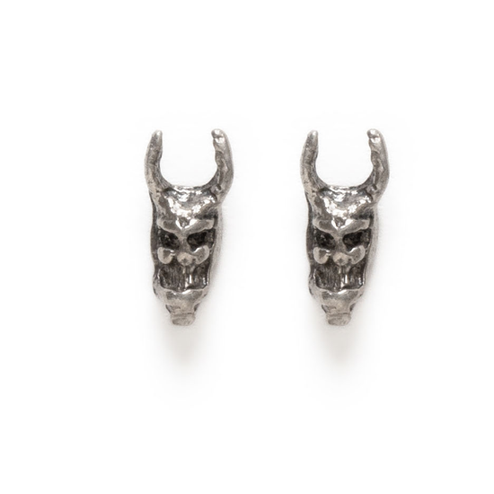 Tiny sterling silver devil mask stud earrings